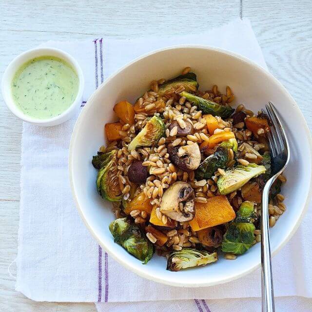 Roasted Fall Veggie Bowl with Green Tahini Sauce