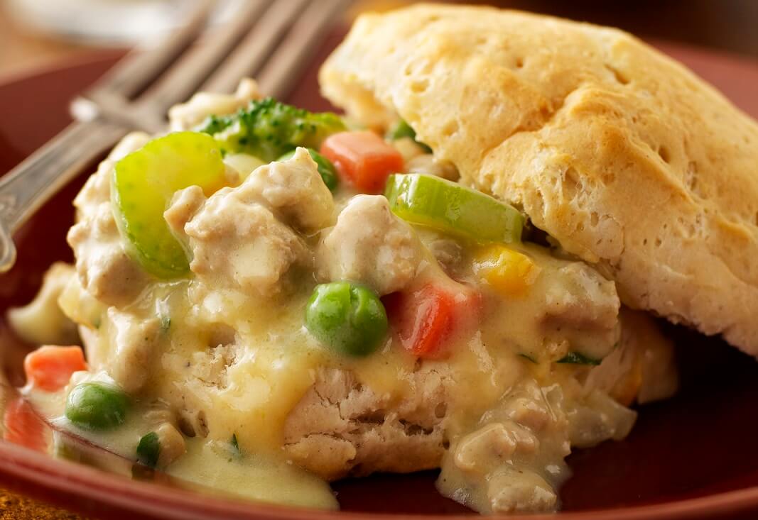 Creamy Chicken & Vegetables Over Biscuits