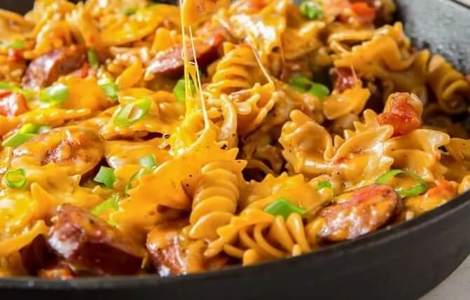 Cheesy Smoked Sausage Pasta Skillet