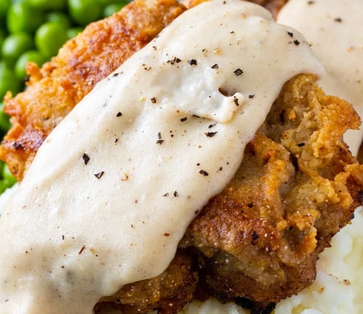 Beef Patties Chicken Fried With White Gravy