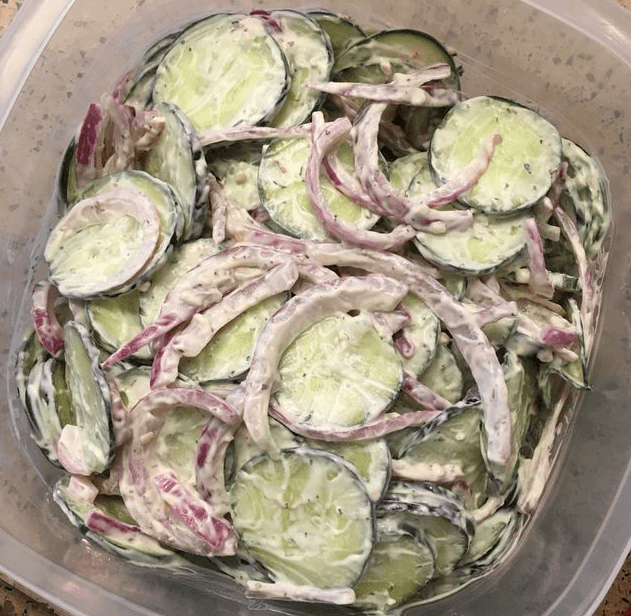 CREAMY ITALIAN CUCUMBER SALAD with red onions